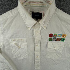 Faconnable Graphic 2XL Button Up Shirt Long Sleeve Men Cotton White Logos Flags